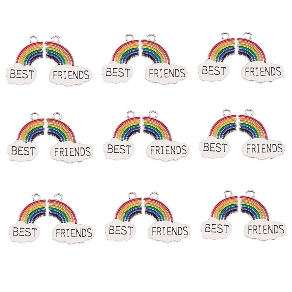 1350 20 Pairs Enamel Rainbow Charms Word Best Friends Message Charms Bulk